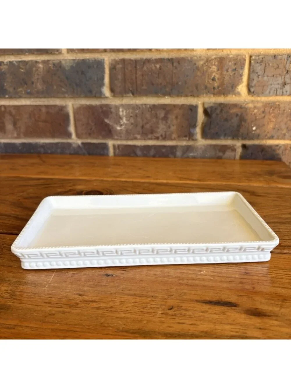 Kassatex Santorini Vanity Tray Dresser Tray White Greek Key Porcelain